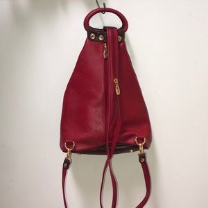 Red Leather Valentina Split Strap Mini Backpack